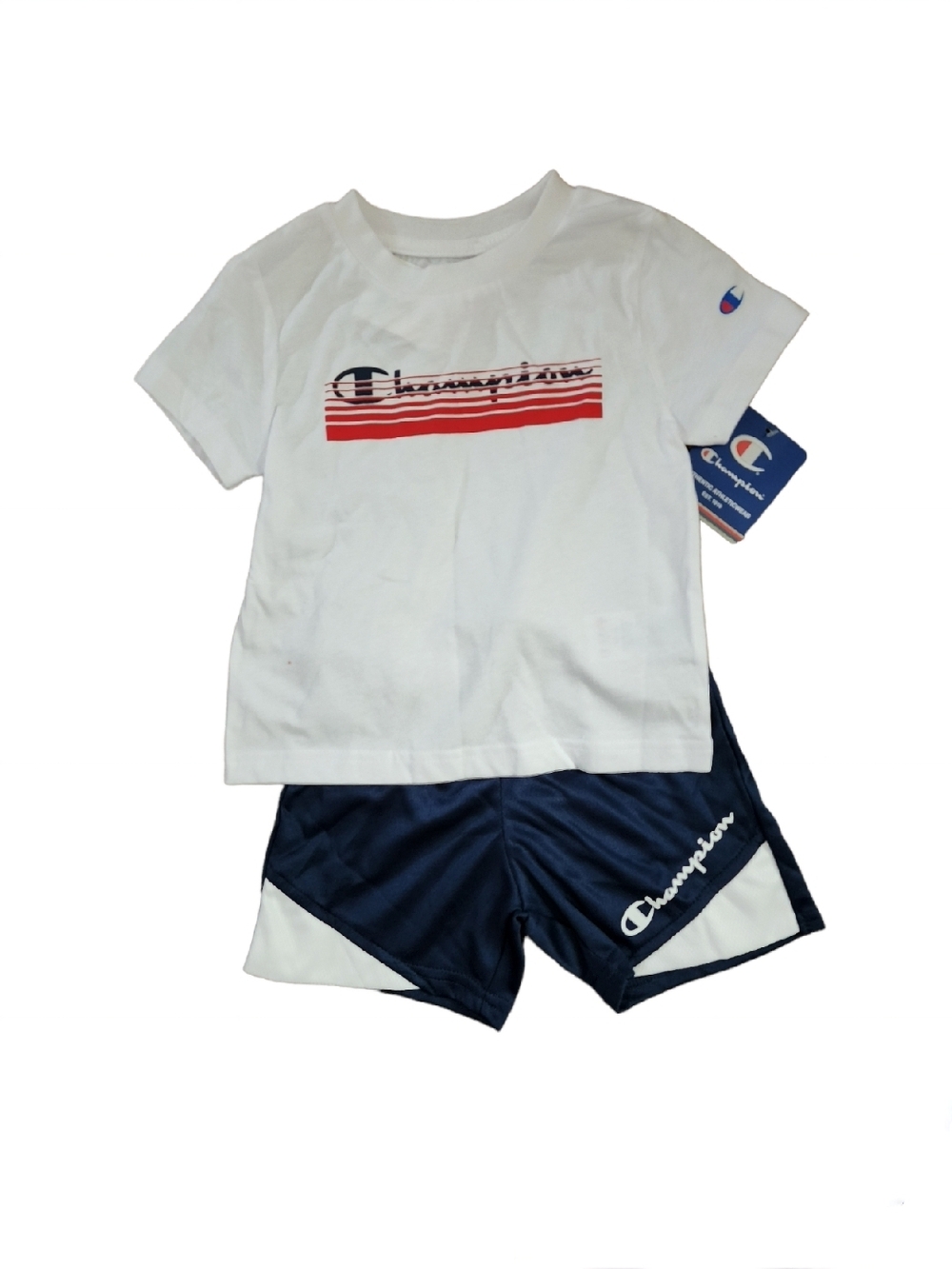 Champion Kids Two-Piece Tee & Shorts Set in White & Navy